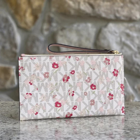 Michael Kors Jet Set Logo Floral Large Zip Clutch Wristlet - Picture 2 of 6